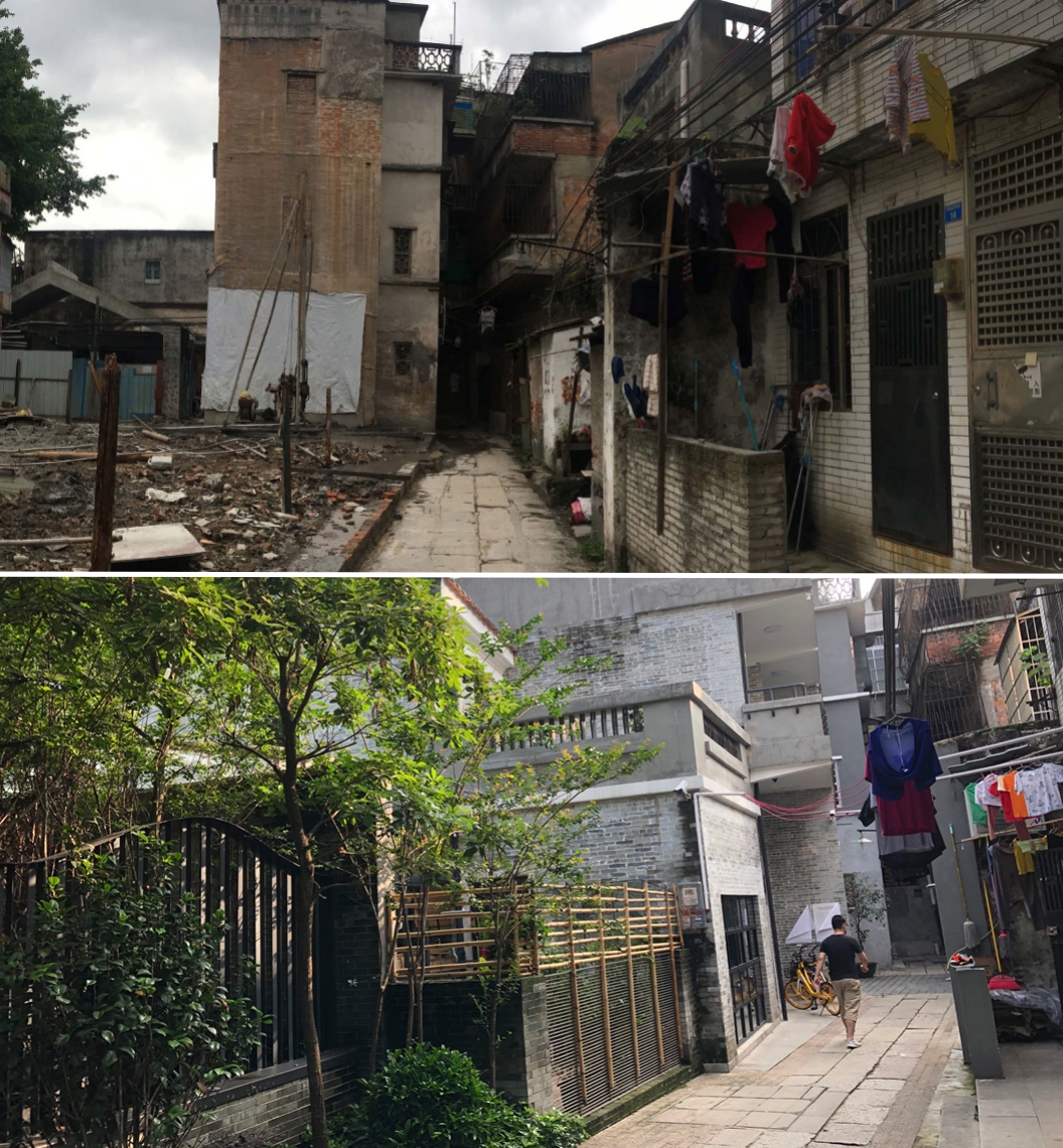 廣州泮塘五約外街改造前（上圖）后（下圖）對比。受訪者供圖